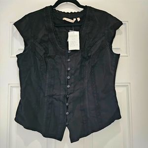 NWT Soft Surroundings Size Petite Large Black with Lace Trim & Buttons